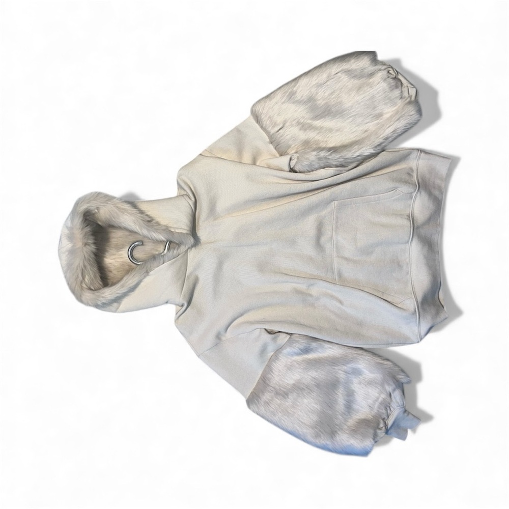 Express Kids Cream and Gray Hooded Jacket